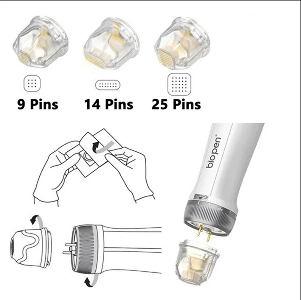 Bio Pen Q2 Disposable RF Microneedle Cartridge Gold Plated 9/14/25 Pins Cartridges Skin Care Consumable