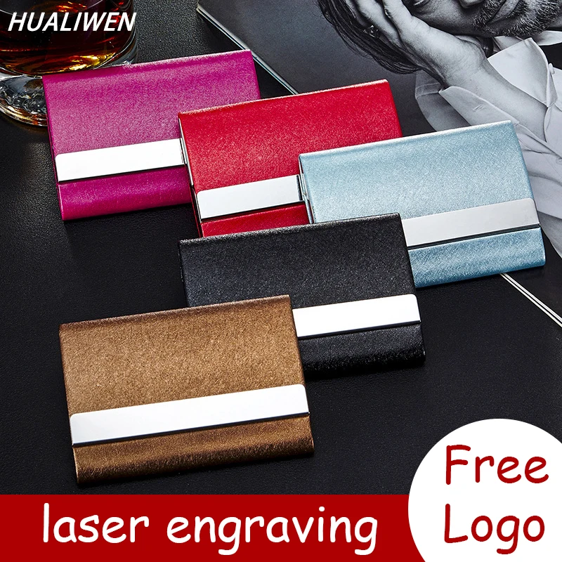 Laser Engraved LOGO Luxury Card Holder Men Women Credit Card Box Rfid Wallet Leather Metal Wallet Pocket Double Open Card Case