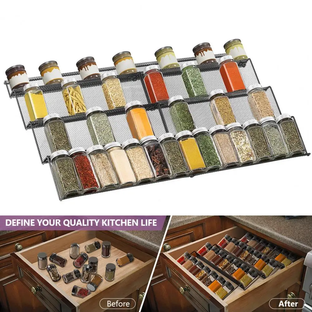 

Полка для специй, регулируемая ширина, 4 яруса, стойка для специй, органайзер с емкостью для кухонных принадлежностей, съемный расширяемый для приправ