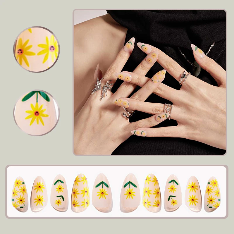 

24Pcs/Box Blue Line Medium Almond Head False Nail Art Full Cover Detachable Artificial Fake Nails Press on Nails Tips