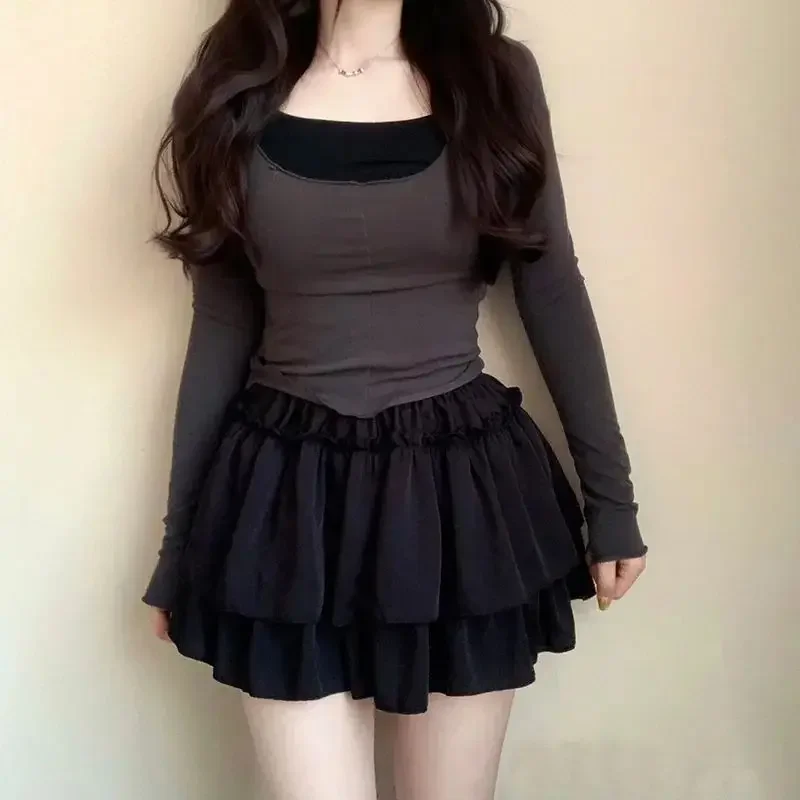 Summer Kawaii White Ruflles Skirt Women Fashion Slim Fit Chiffon Mini Skirts Giris Y2k All Match Elastic High Waist Black Faldas 4