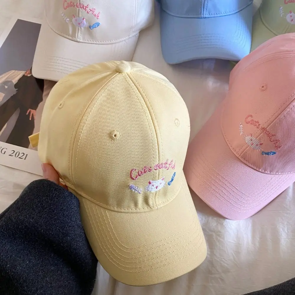 Sweet Embroidery Cat Cartoon Baseball Cap Casual Soft Sunshade Hat Cute Y2K Peaked Cap Students