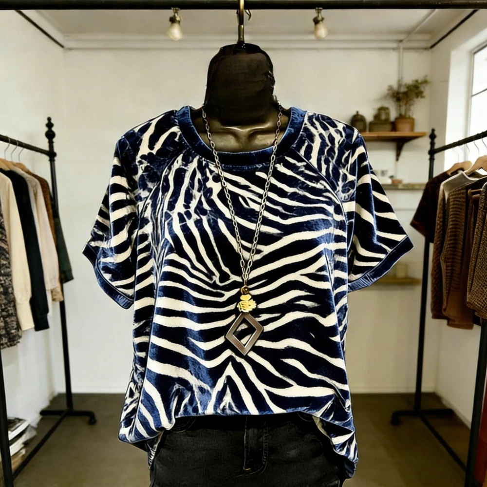Women Fashion T-Shirts Soft Feel Short Sleeve Tops Trendy Gradient Color Animal Print Blouse for Casual Streetwear Loose Fit - 2