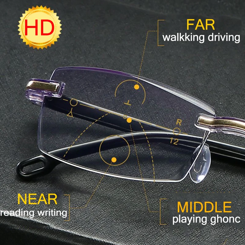 5 Pcs Frameless Cutting Multi-focus Bifocal Reading Glasses Unisex Far And Near Dual-use Anti-blue light Hyperopia