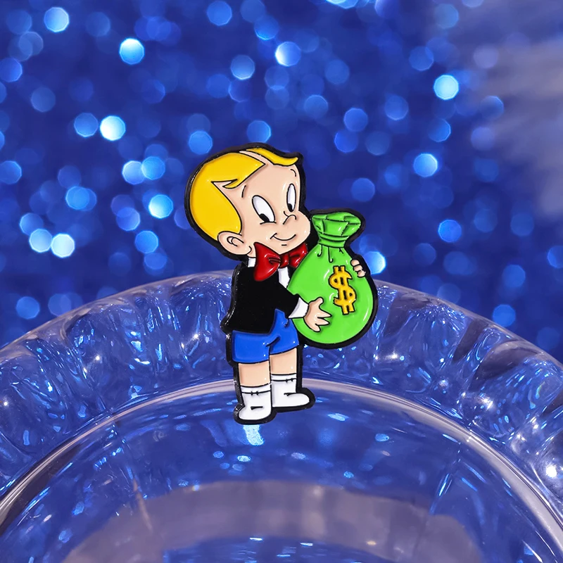 Cartoon Richie Rich Enamel Pins Comedy Anime Money Bag Brooch Lapel ...