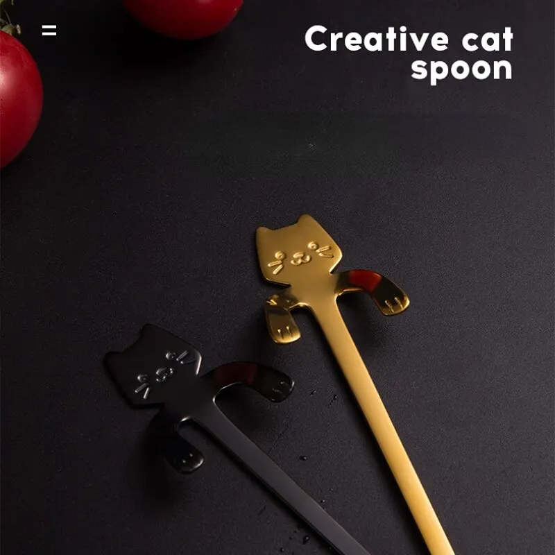 Stainless Steel Spoons 1pc Creative Cat Shaped Coffee Spoon Teaspoon Children Spoon Cake Stirring Sugar Soup Dessert