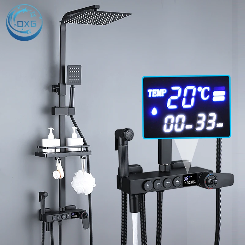 OXG Thermostatic Shower Faucet Sets Digital Display Bathroom Shower Mixer Brass System Rainfall Set bathroom faucet bathroom shower faucet set