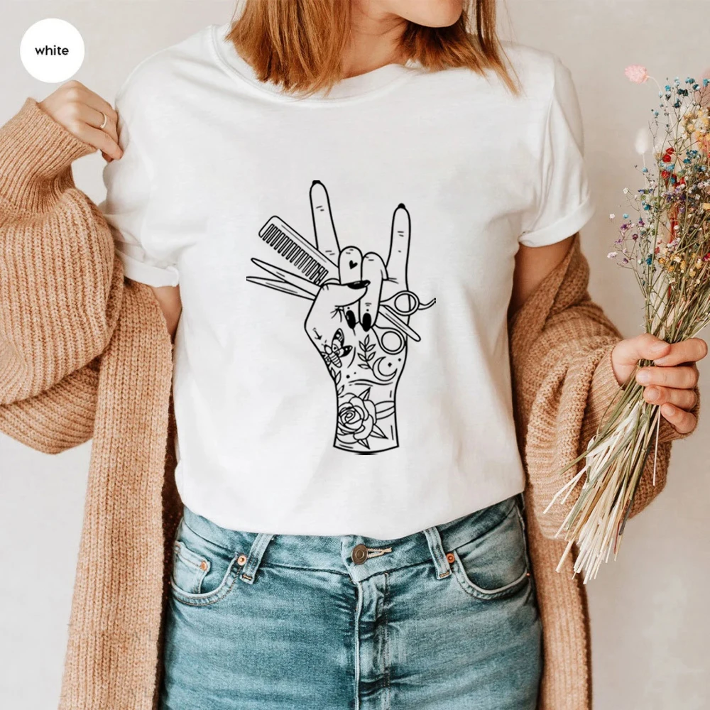 

Retro Hair Stylist T Shirt Hair Dresser T-Shirts Beautican Tshirts Hair Dresser Shirt Unisex Boho Short Sleeves Casual Tees