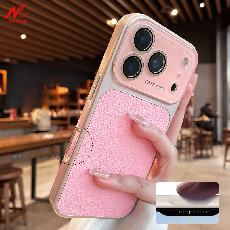 Premium Litchi Leather Shockproof Armor Bumper Case with Large Window Cover