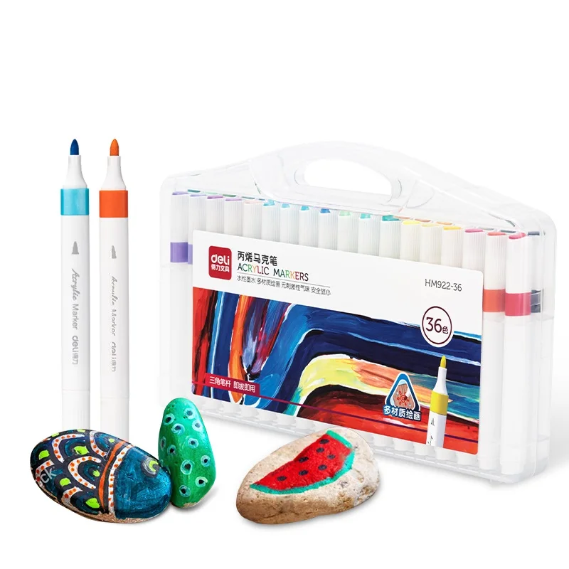 Deli HM922-36 36pcs/box Triangular acrylic marker Waterproof children manual DIY marker pen 42box*36pcs=1512pcs per carton set