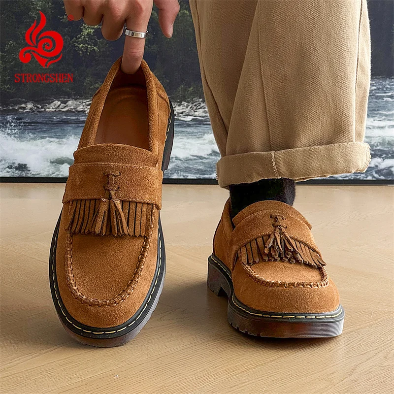 حذاء من الجلد الطبيعي للرجال ، حذاء من جلد الغزال ، نعل سميك ، حذاء أكسفورد ، حذاء بدون كعب رسمي ، فستان عمل ، حذاء كاجوال ، شرابات