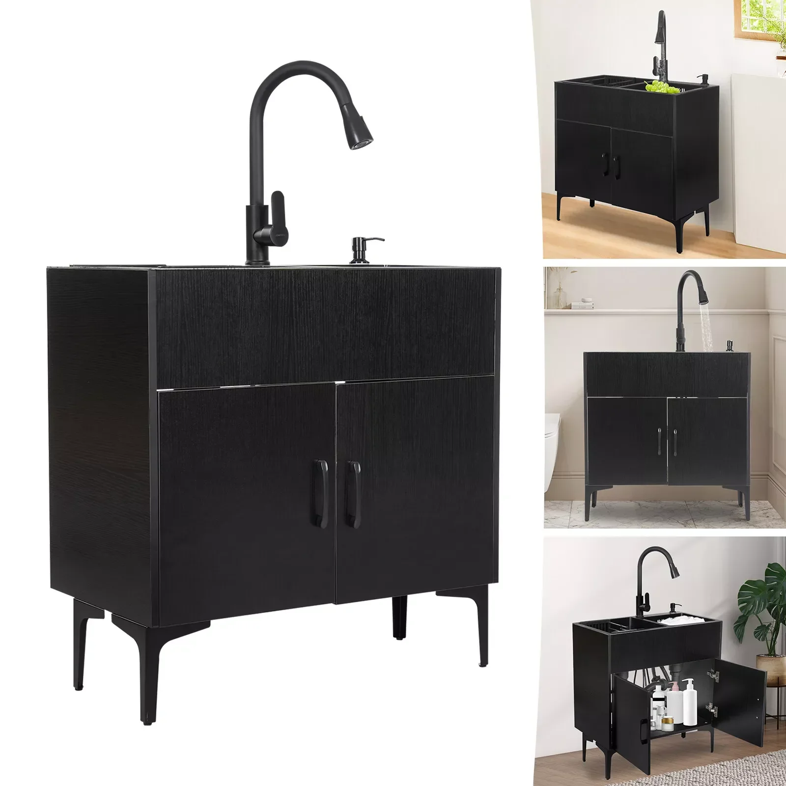 Laundry Sink Stainless Steel Utility Sink Cabinet with Sink with Flexible Faucet 5