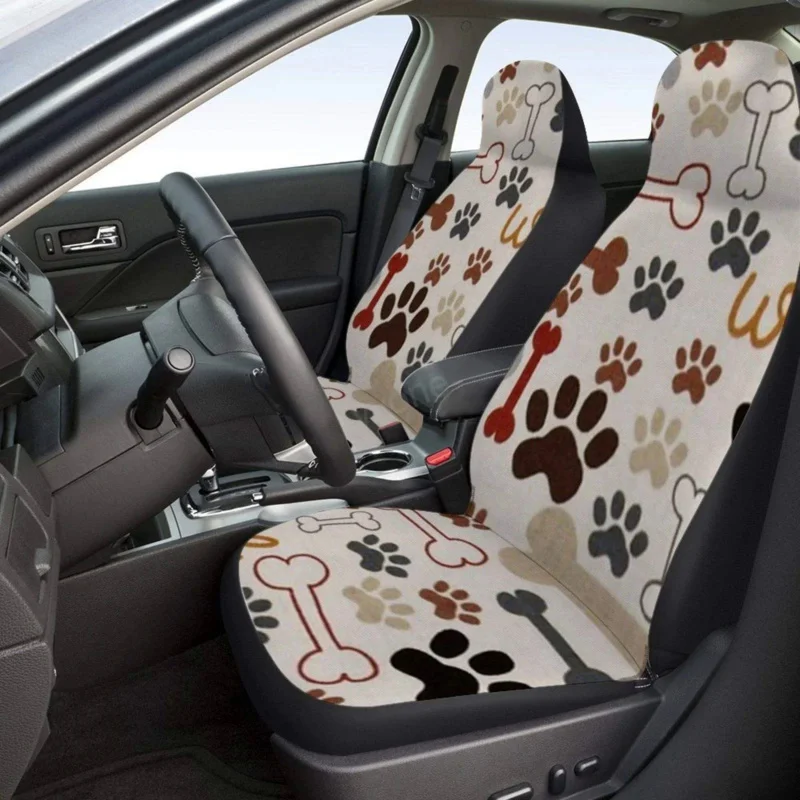 

2 PCS Front ,Dog Bones and Paw Prints Printed Vehicle Seat Protector Car Mat Covers, Fit Most Cars, SUV, Van, Sedan,