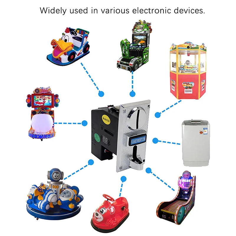 Description Picture 2 of item616 Multi Coin Slot Acceptor Electronic Roll Down Coin Acceptor Selector Mechanism Arcade Game Ticket Vending Machine Accessory