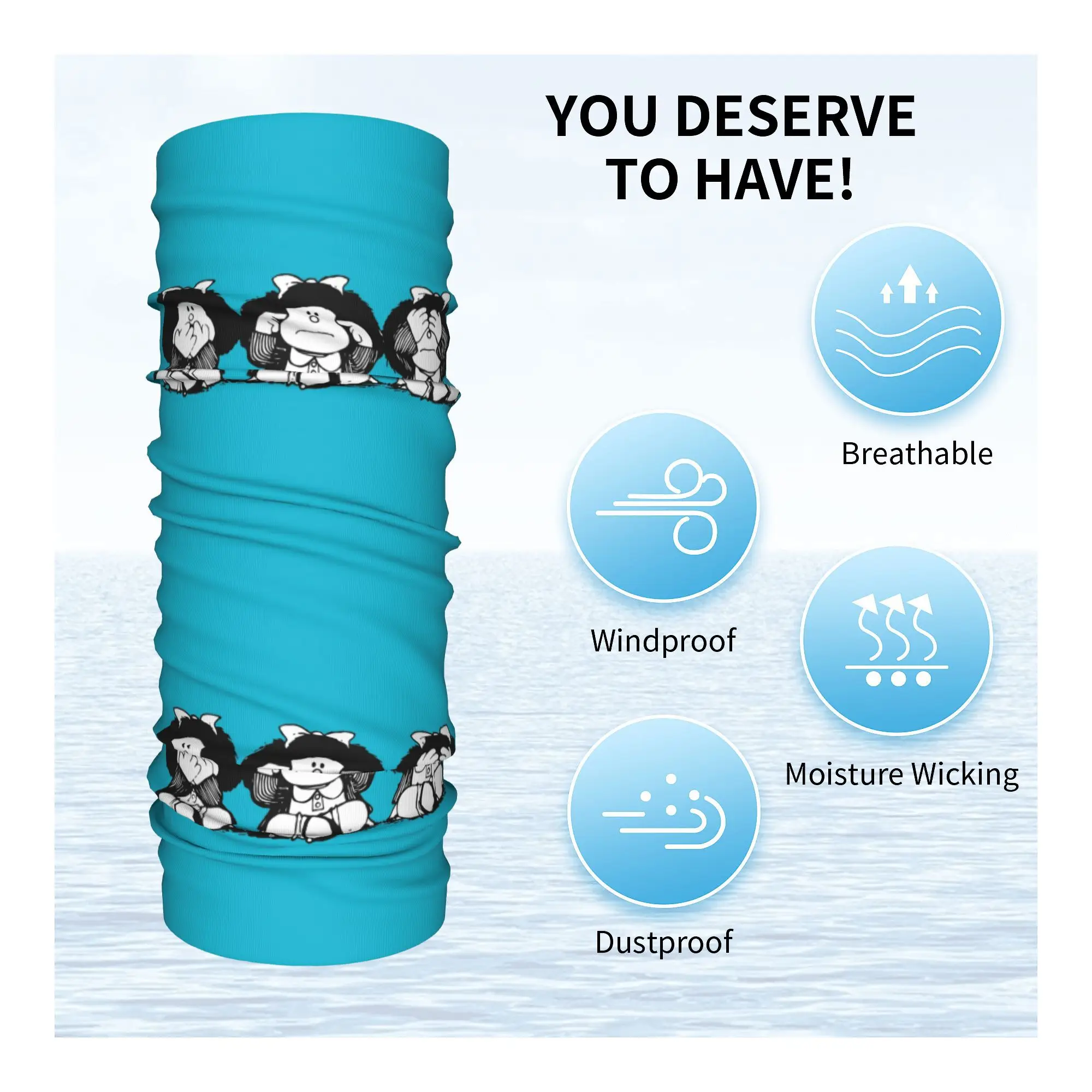Humor Mafalda Neck Gaiter Women Men Windproof Winter Quino Cartoon Manga Bandana Scarf for Cycling