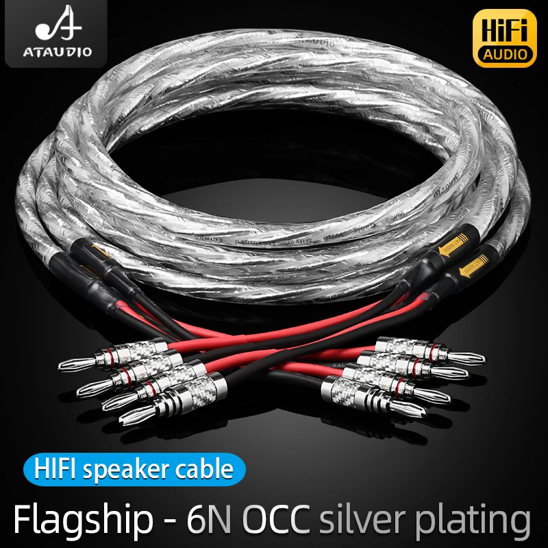 

Ataudio 6N OCC silver plated HiFi Speaker Cable HI-FI High-end Amplifier Loudspeaker Cables Banana Spade plug Wire Line