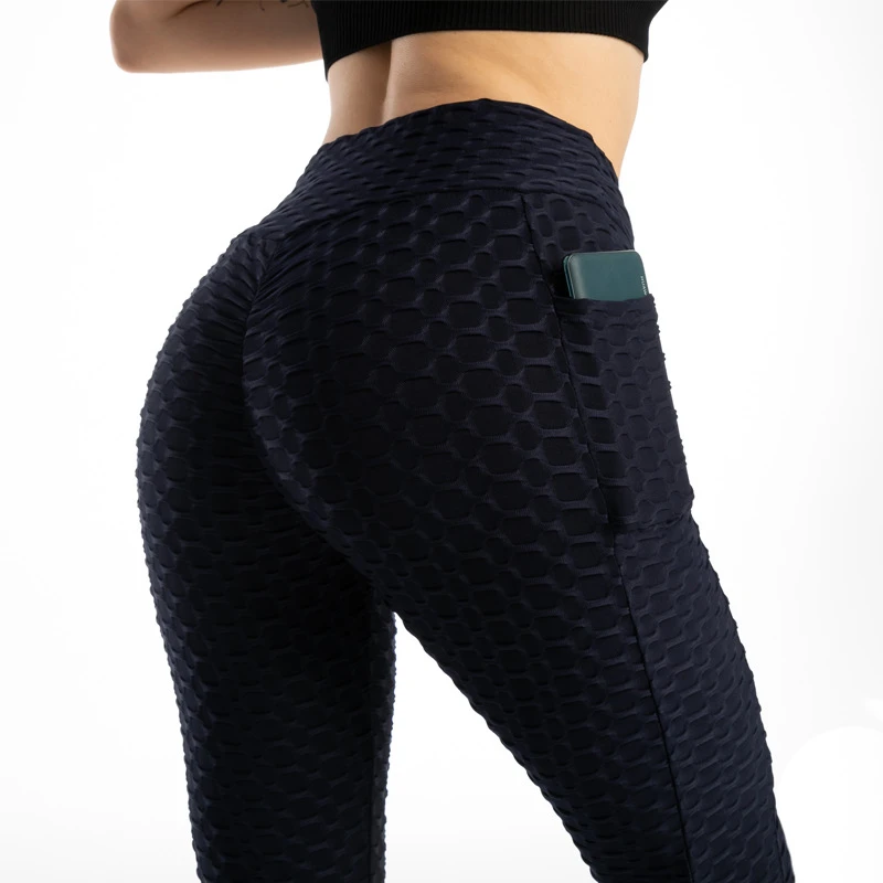 JIANWEILI Dot leggings Woman Side pockets High Waist fitness leggings Push up Female Gym Workout pant Breathable Sports Leggins fishnet leggings