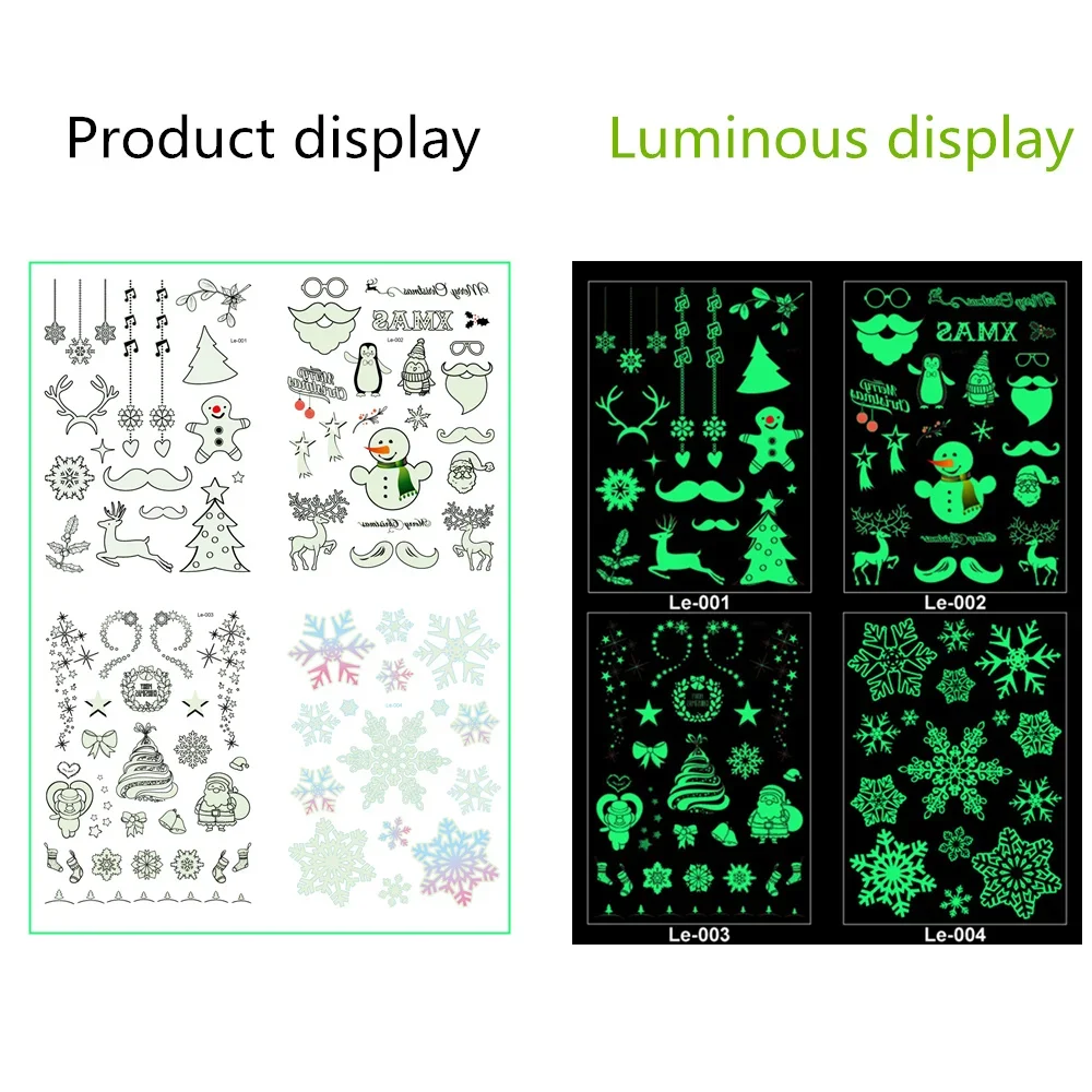 1 pcs Christmas Luminous Tattoo sticker Waterproof Arm Body Art Fake Tattoo Sticker for kids men women New Year Santa Home Decor