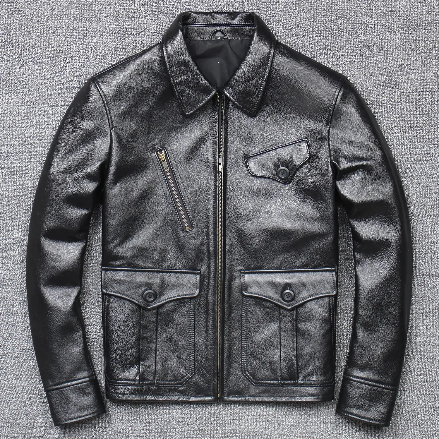 

Men's USA Business Genuine Leather Jacket Top Quality Brand Vintage Motorcycle Biker Designer Classic Zipper Black Coat