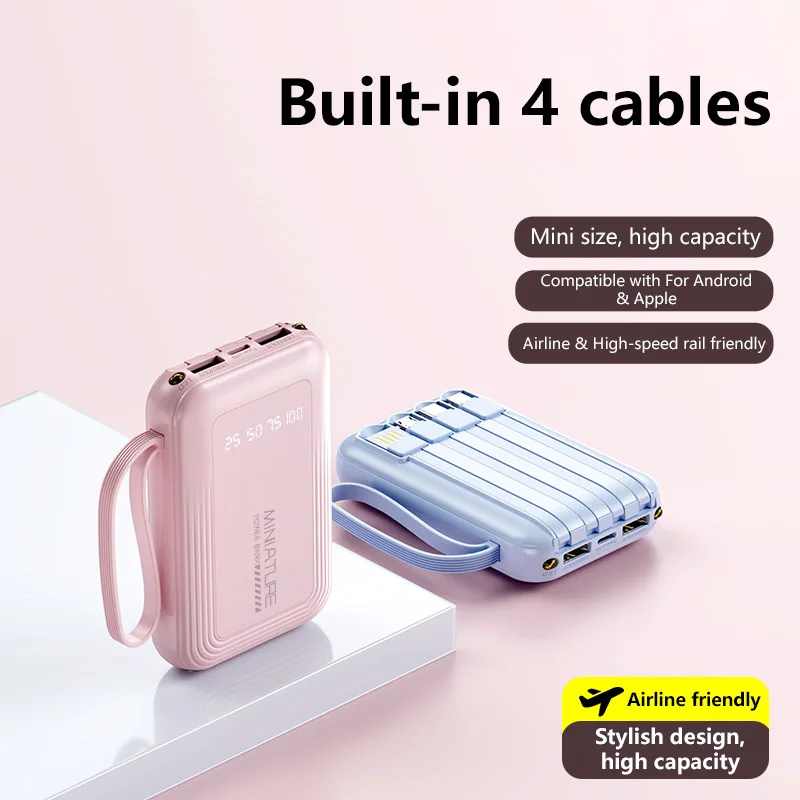 Xiaomi Power Bank Portatile Mini da 50000mAh, Ricarica Rapida 22.5W, Cavi Integrati, Torcia LED, Powerbank da Viaggio con Cordino - immagine 3