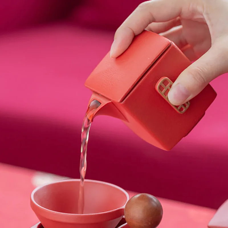 Traditional Chinese Porcelain Tea Set for Adults, Teapot and Tea Cup, Wedding Decoration Supplies, 10 Pc