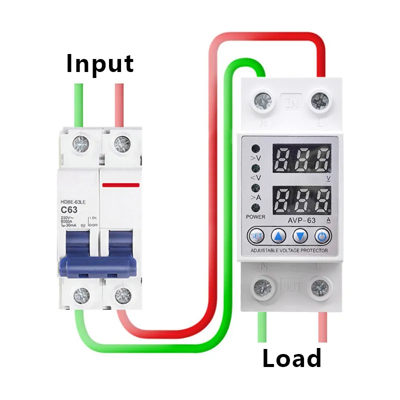 230V 40A 63A Adjustable Over Voltage Under Voltage Reclosing Protector Relay Limit Over Current Protection Dual Digital Display voltage protector relay voltage protector over voltage protector voltage relay