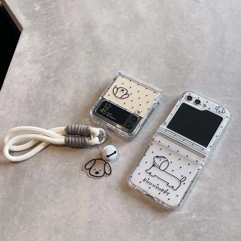 Cartoon Dog Wrist Strap Phone Case for Samsung Galaxy Z Flip6 Flip5 Flip4 Flip3 Protective Cover for Galaxy Z Flip 6 5 4 3 Capa_voghion.com