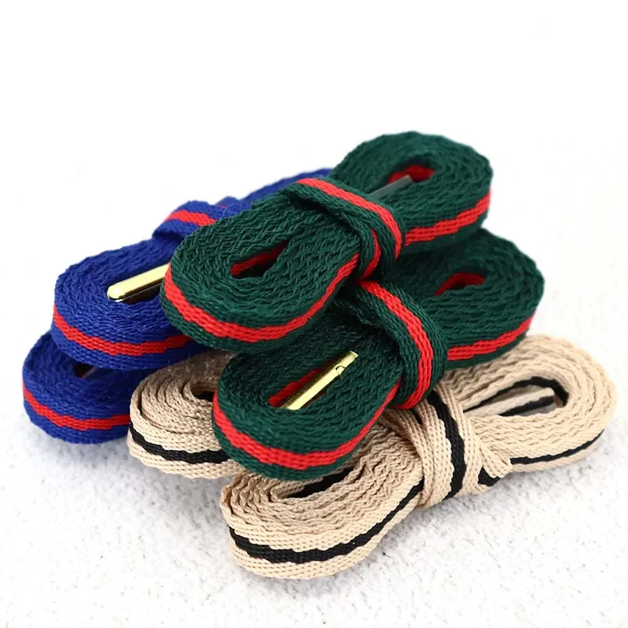 8mm Green Red Ribbon Shoelaces Polyester Flat Laces Single Layer Shoestrings Plastic Metal Tips DIY Replacement Laces