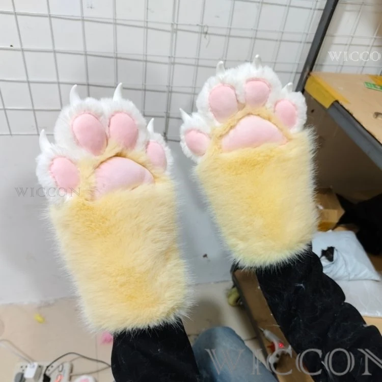 Cosplay Costumes Fursuit Kigurumi Cat Paws Cartoon Plush Furry Cosplay Kig Costume Nail Tiger Claws Full Finger Patchwork 2pcs
