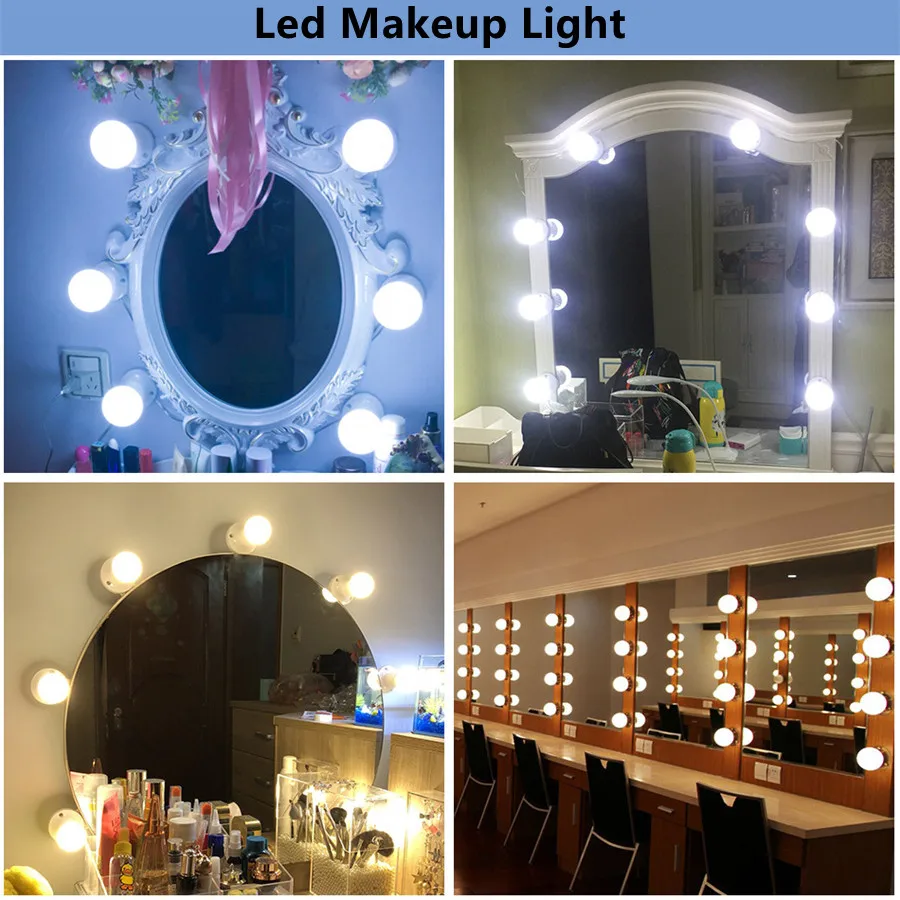 2/6/10/14 Bulbs LED Vanity Lights USB Makeup Mirror Light 5V Wall Lamps Touch Stepless Dimmable Dressing Room Light Mirror Lamp
