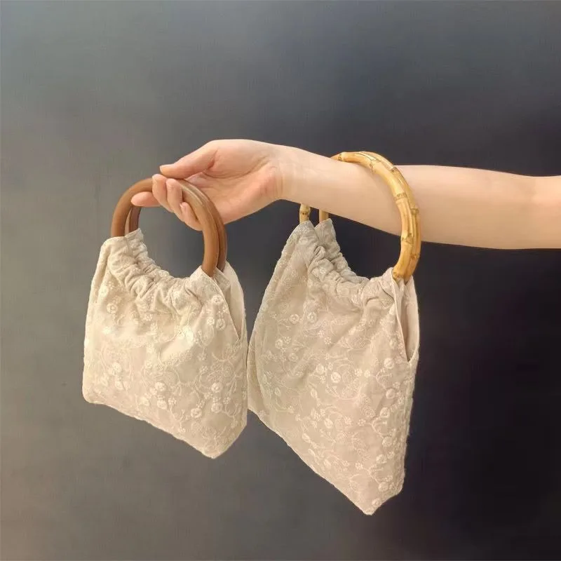

Art Pure Beauty Embroidery Bamboo Knot Handheld Wooden Ring Mini Bag Holiday Qipao Bag tote bag ladies hand bags