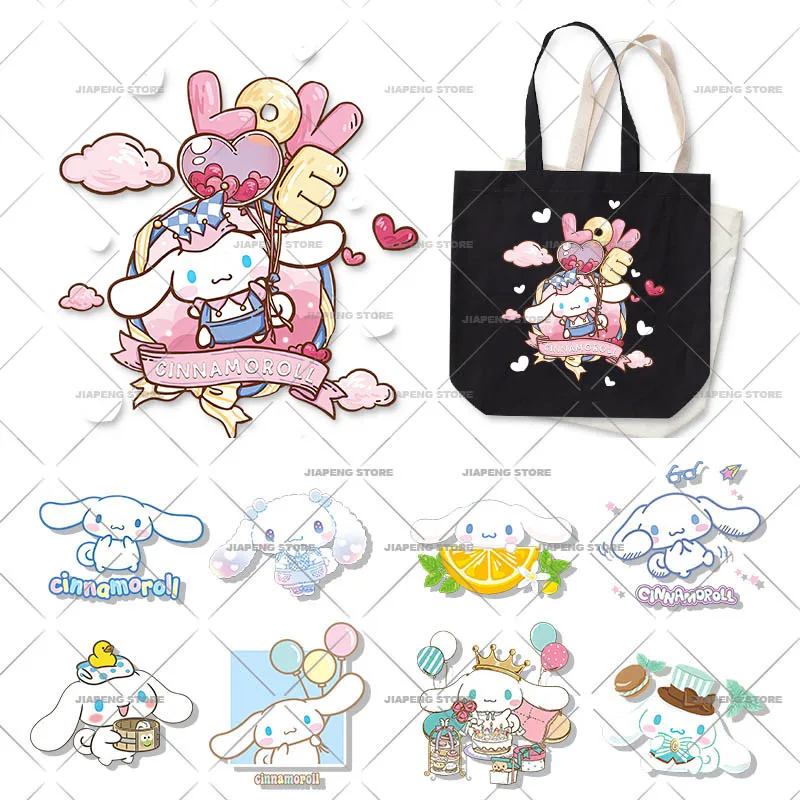 

Cinnamoroll Printed Ironing Heat Transfers Stickes For Clothes Hot Anime Cartoon Cute Sanrio Iron on Patch On T-shirt Decor DIY