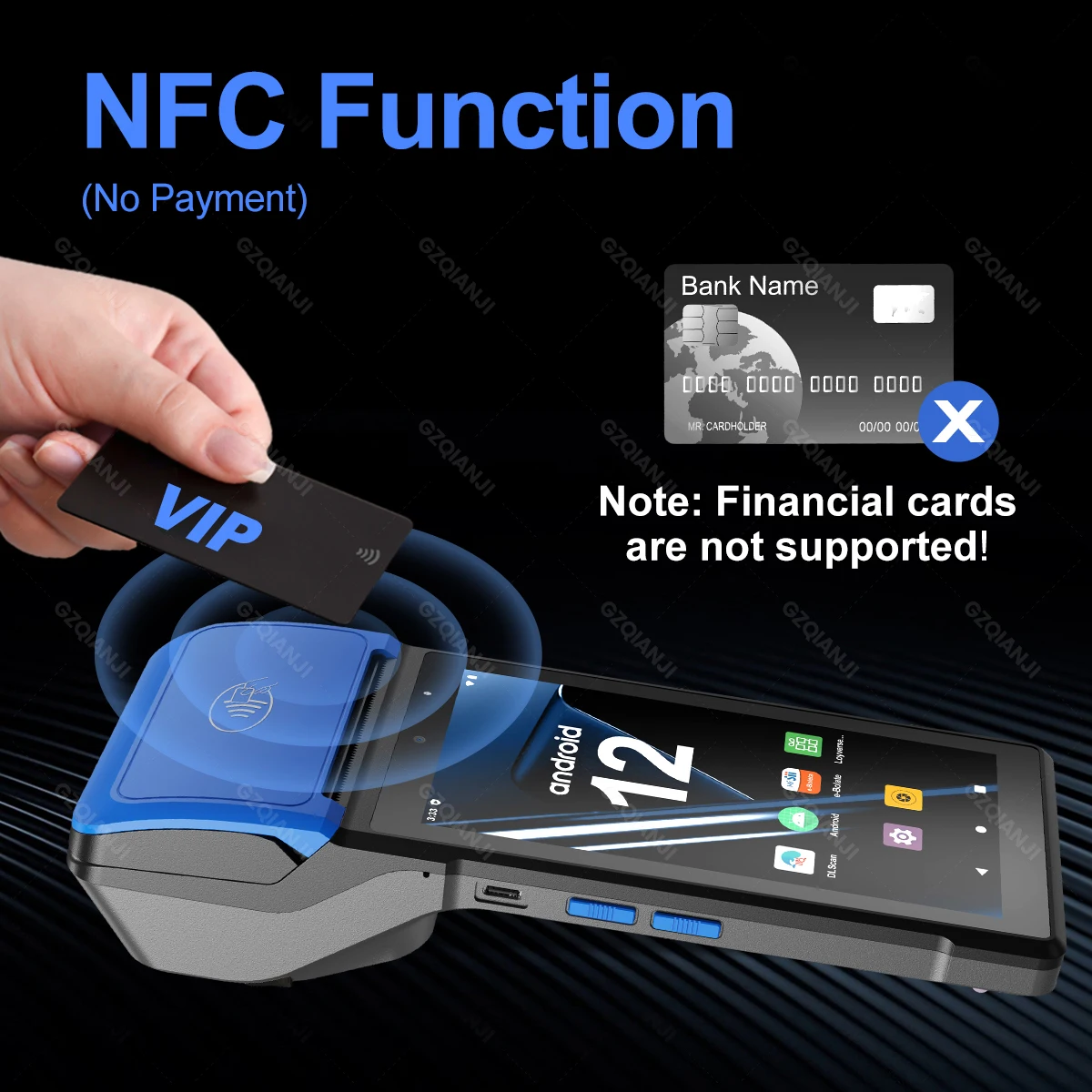4G Android 12 Handheld Terminal Mobile POS Device with 58mm Thermal Receipt & Label 2-in-1 Printing,1D 2D Scanner NFC,Stickers