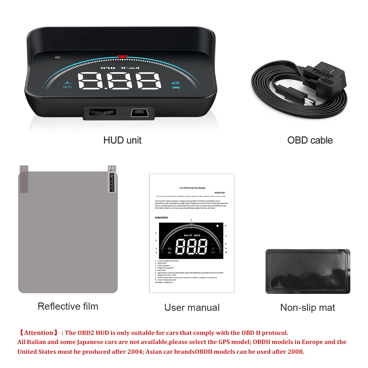 Geyiren HUD  ÷ ڵ  ӵ, Ʈ ý, ϸ ӵ,  RPM , ڵ , M8 OBD2