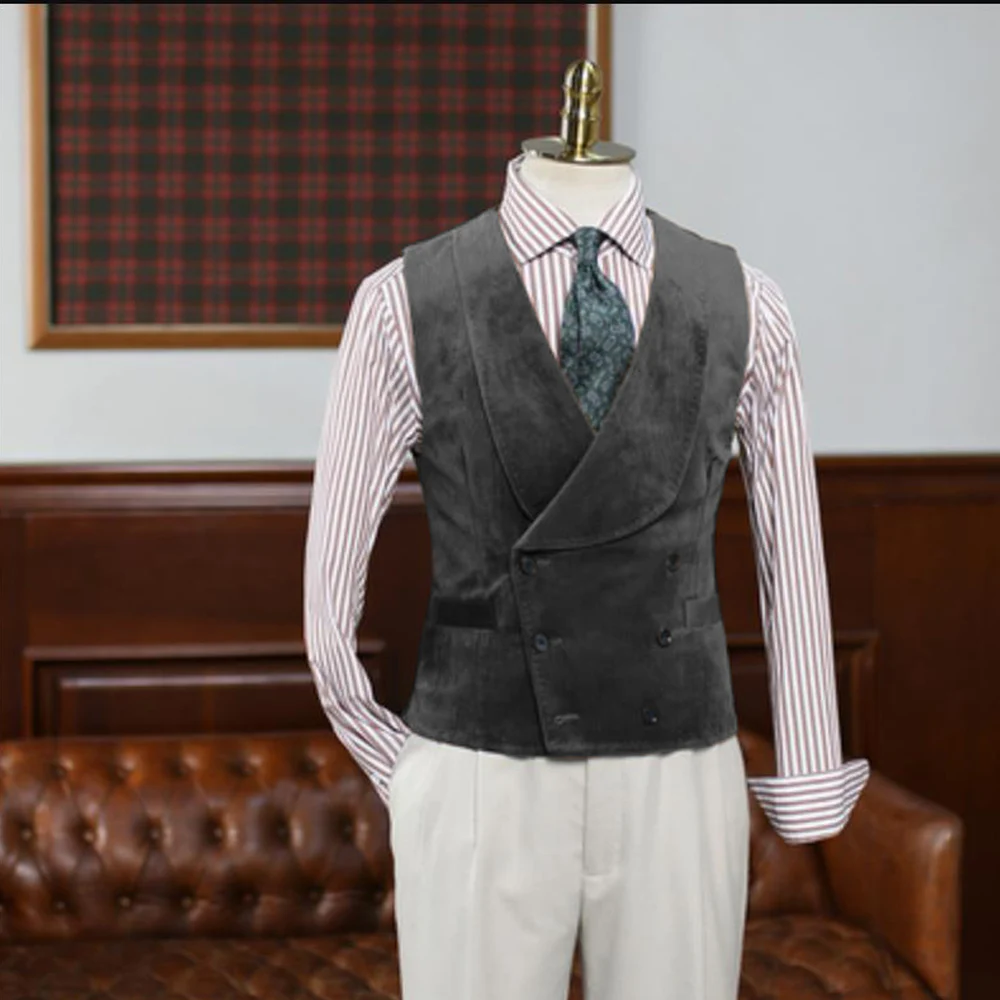 Double Breasted Gilet Men Suede Steampunk Shawl Collar Vest Male Customizable Men's Vests Slim