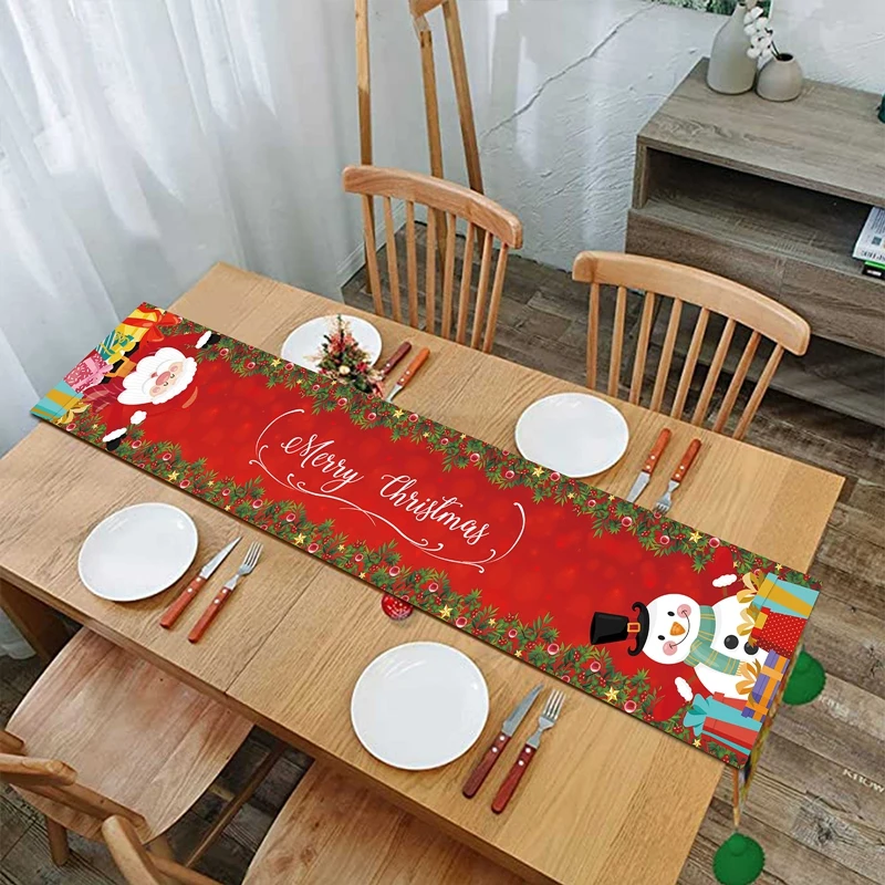 

1PC Christmas Table Runner Merry Christmas Decorations For Home Cristmas Table Flag Cover Navidad Noel Gift New Year Tablecloth