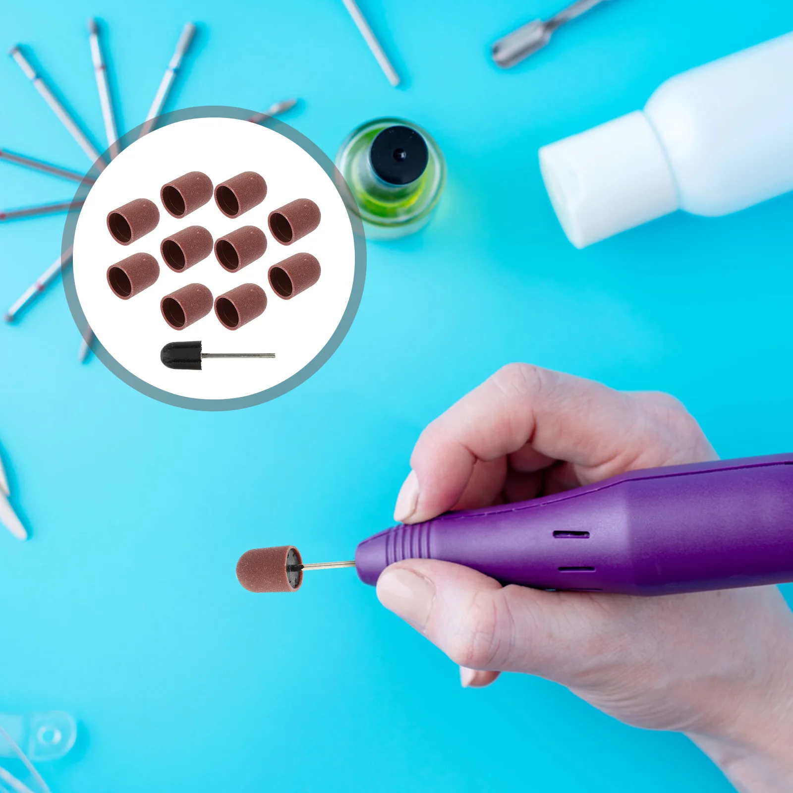 네일 샌드 캡 매니큐어 도구, 페디큐어 샌딩 캡 연마 키트, 버 풋 파일 도구, 10 개