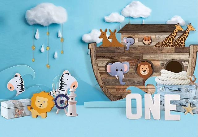 노아의 방주 테마 배경: 동물원과 사파리 모험을 위한 매력적인 장식