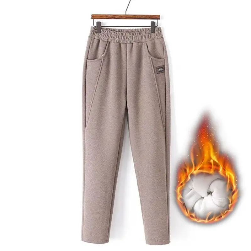 Autumn Winter Women's Thickening Casual Solid Color High Waist Pants Fashion All-match Simplicity Harem Trousers Female Clothing
