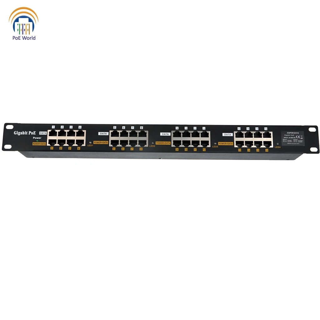 16포트 기가비트 PoE 패치 패널 이더넷 48V 패시브 PoE 인젝터(IP 카메라, VOIP 전화용)