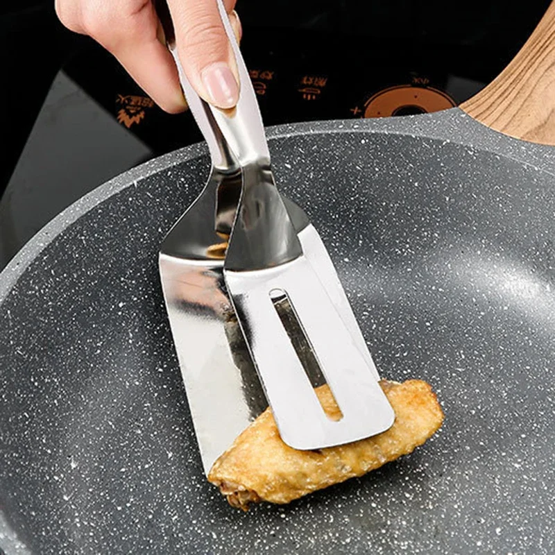 Barbecue Clip Food Tongs Kitchen BBQ Tools 304 Stainless Slotted Double Spatula Steak Clamps Meats Flipping Kitchen Accessories