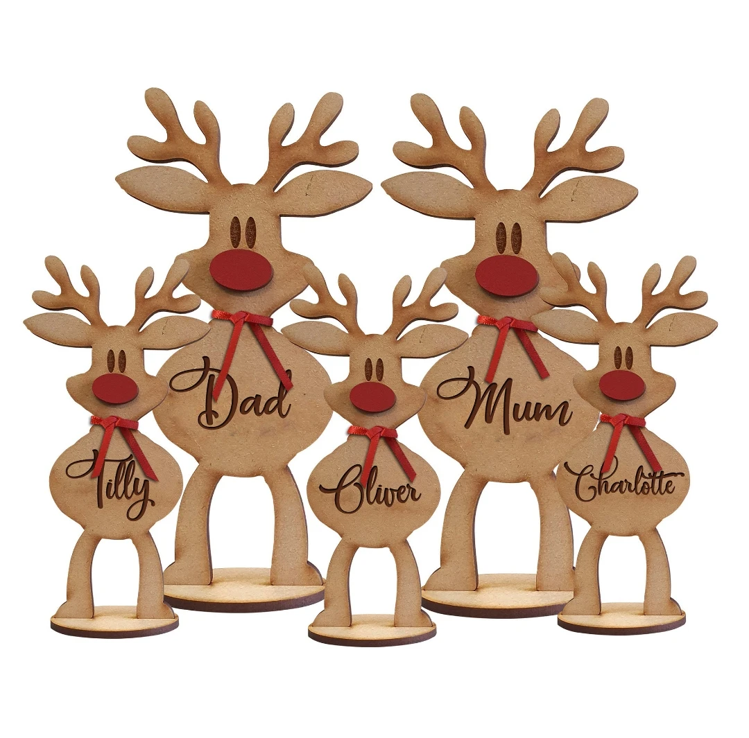 1pc Family Christmas Reindeer Decoration, Personalised Freestanding Reindeer, Place Names Setting, Ornament, Table Place Names