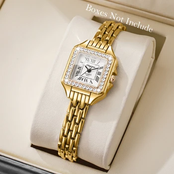 Elegant Rhinestone Square Women Watches Fashion Roma Dial Quartz Wristwatch Reloj Mujer Ladies Clock (Without Box)