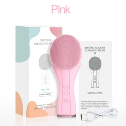 Advanced Sonic Vibration Waterproof Facial Cleansing Brush - Deep Pore Cleanser & Blackhead Remover (Pink)