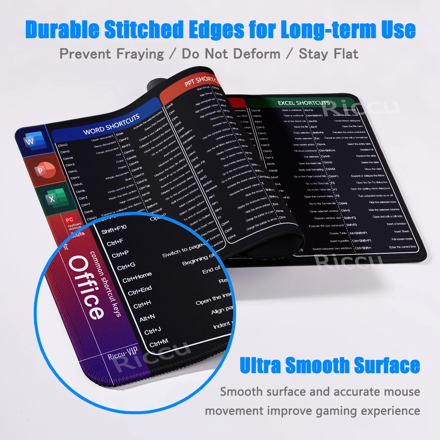 HD Print Office Shortcuts Mouse Pad Large Extended Keyboard Mousepad For Excel Word Powerpoint Gaming Desk Mat Stitched Edge mouse pad,gaming mousepad,computer desk mat
