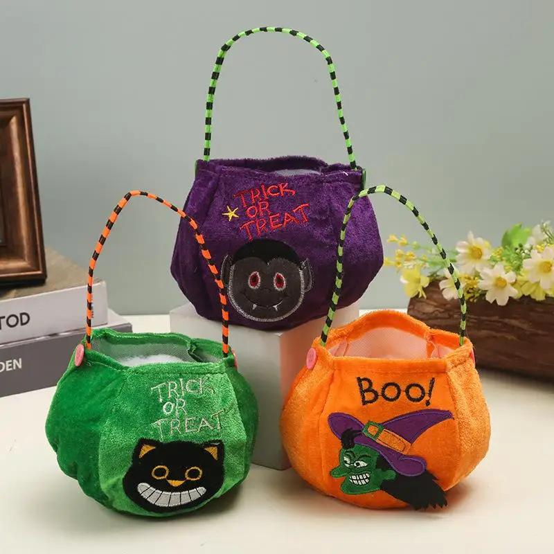 Halloween Pumpkin Candy Bags Decoration Props Portable Trick Or Treat Holder Handbag Basket Party Favor Holders For Children