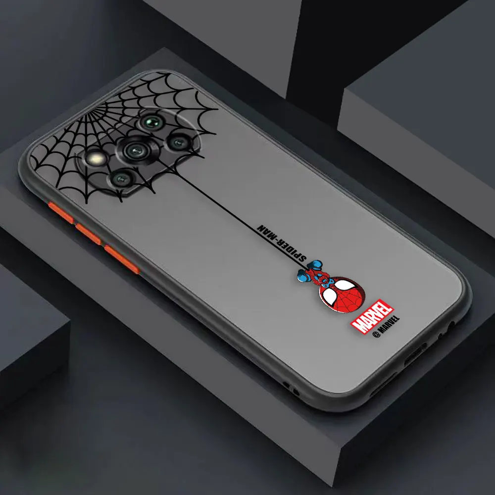 thumbnail image 1 of Matte Case for Xiaomi POCO X4 X3 X2 M4 M3 M2 F4 F3 GT C40 CC9 PRO 4G 5G A3 MIX4 CIVI Case Cartoon Marvel Spider-Man Spider Web, 1 of 5