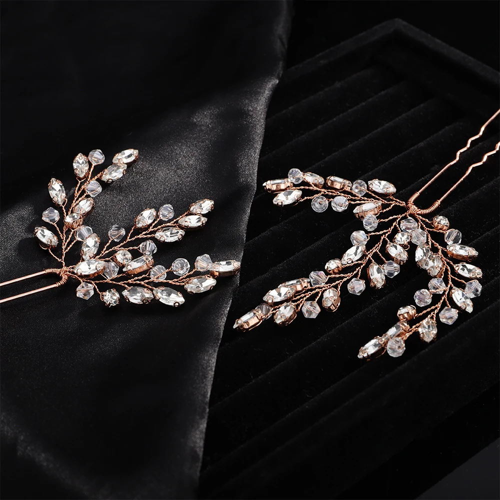 Silver Rhinestone Bridal Hair Pins Handmade Gold Crystal Wedding Head Accessories Jewelry Brides Party Headpiece Tiara for Women