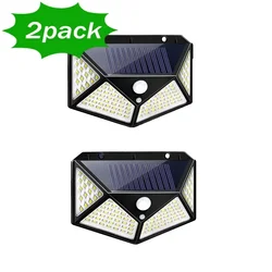 Outdoor Solar-Powered Motion Sensor Wall Light with 100LEDs - Weatherproof Street and Garden Illumination (2Pcs- Black)