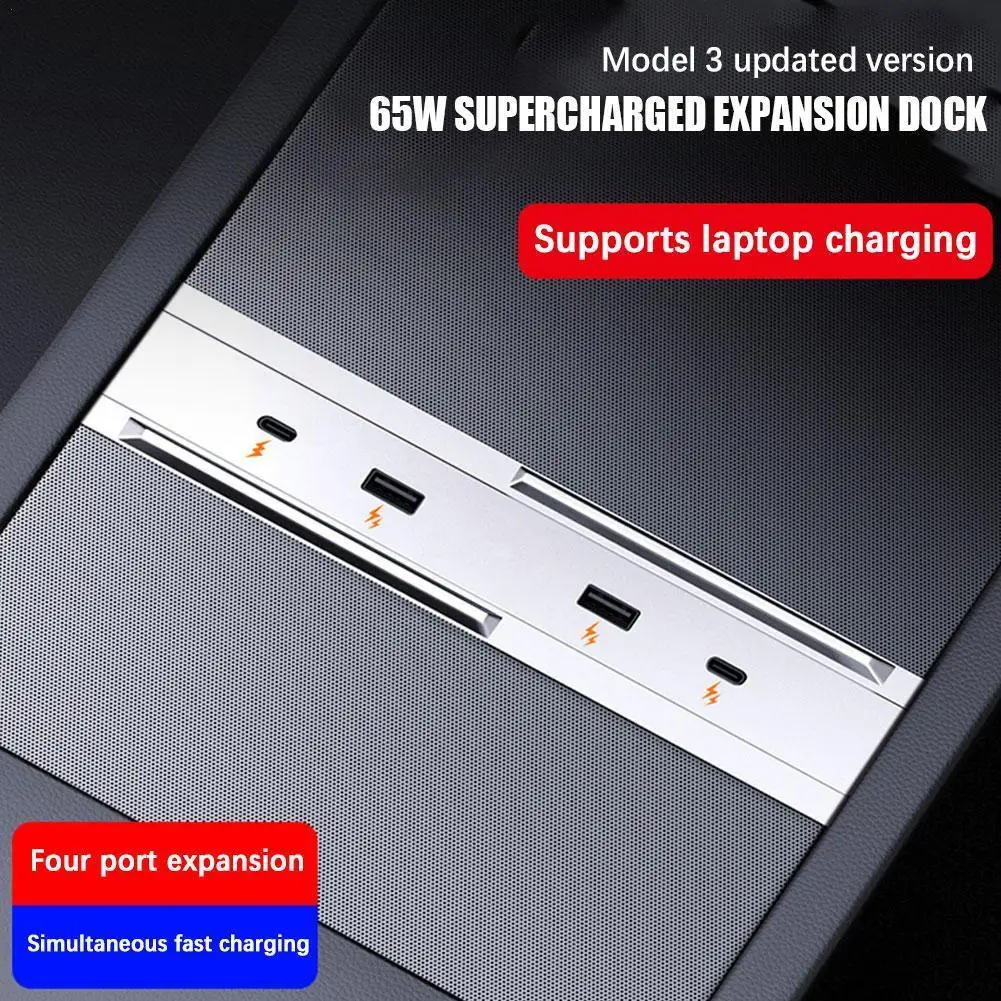 

Intelligent 65W Expansion Dock For Tesla Model 3 Highland 2024 Central Control Charging Shunt USB HUB Fast Charge Accessories